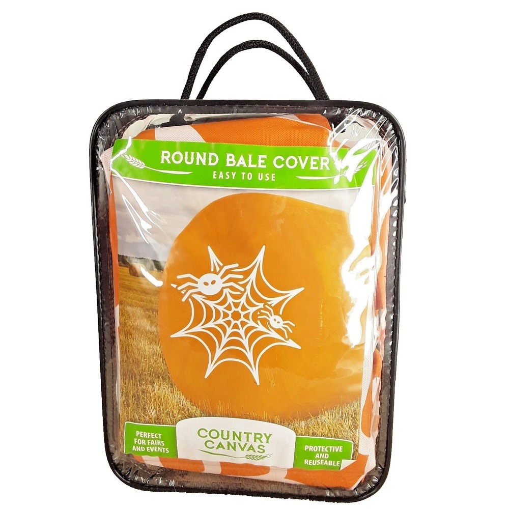 Round‎ Hay Bale Cover, Halloween Spider Web, Orange Spiderweb Fall Harvest
